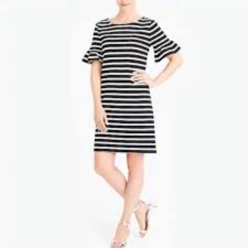 J.Crew Black White Striped Cotton Dress XXS Nautical Coastal Preppy EUC
